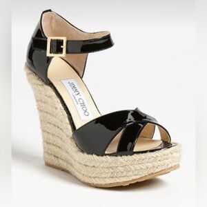 Jimmy Choo Pallis Wedge Sandals patent black EU 39.5